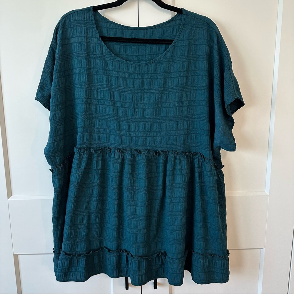 Emery Rose Teal babydoll peplum short sleeve Women's Top, 3X